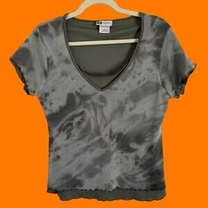00's vintage olive green tie dye fishnet y2k top LARGE faded glory
